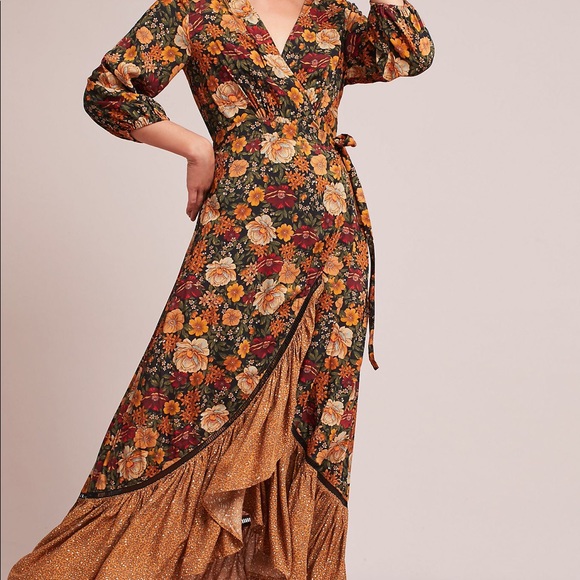 Farm Rio Dresses & Skirts - FARM Rio Floral Wrap Maxi Dress in Green, Mustard & Rust